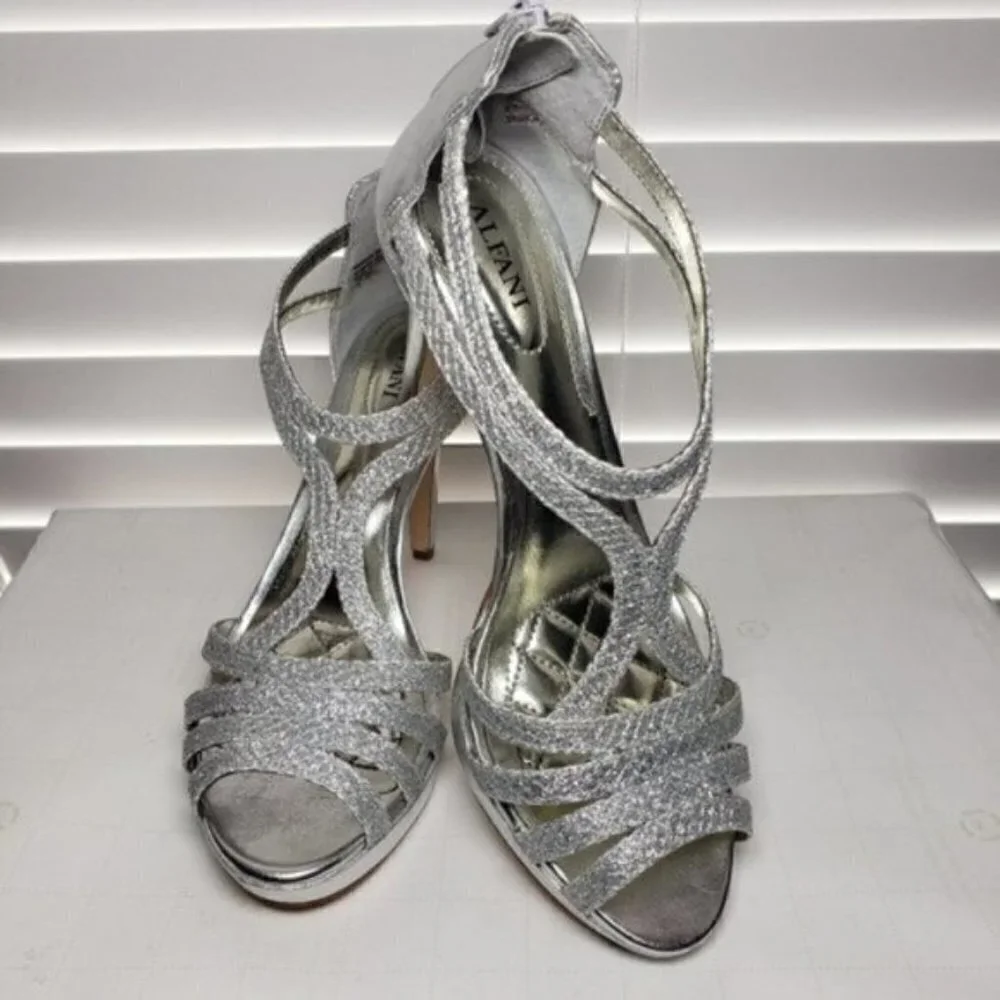 Alfani TACY Silver Open Toe Slip-On Zip Heels